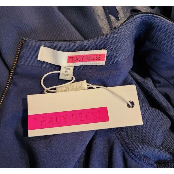 Tracy Reese Womens Sz 2 Navy Shift Dress With Cutout Overlay Details - Picture 7 of 10